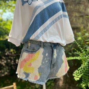 High Waisted Cut Off Distressed and Pastel Tie Dyed Denim Shorts by BDG